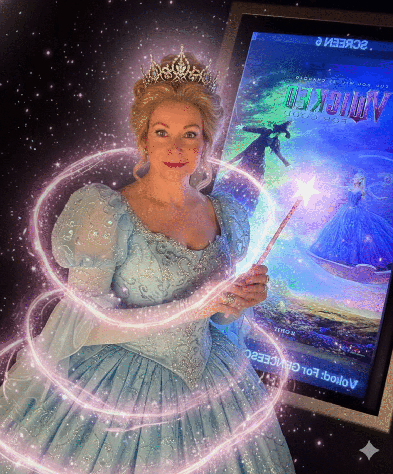 Barbara Rozgonyi as Glinda in Wicked for Good as imagined by Gemini for a blog post and linkedin article.